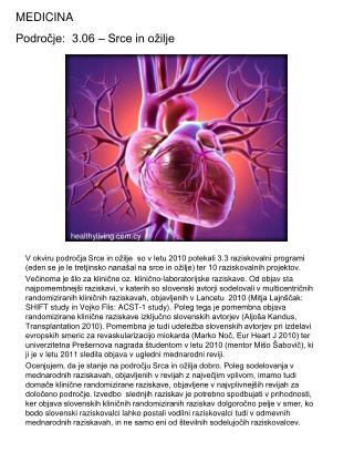 MEDICINA Področje: 3.06 – Srce in ožilje