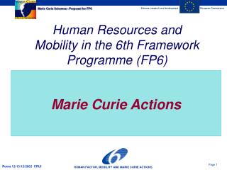 Human Resources and Mobility in the 6th Framework Programme (FP6)