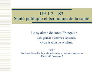 UE 1.2 – S3 Santé publique et économie de la santé