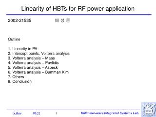 Linearity of HBTs for RF power application