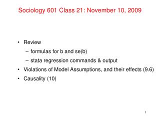 Sociology 601 Class 21: November 10, 2009