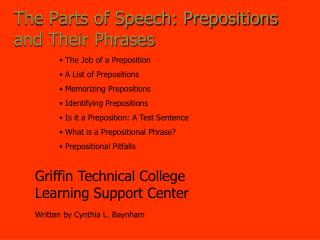 The Parts of Speech: Prepositions and Their Phrases