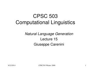 CPSC 503 Computational Linguistics