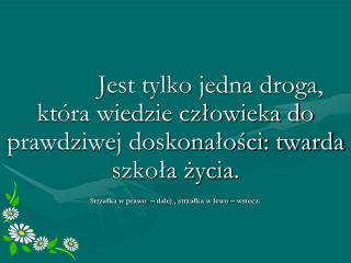 Jest tylko jedna droga, która wiedzie człowieka do prawdziwej doskonałości: twarda szkoła życia.