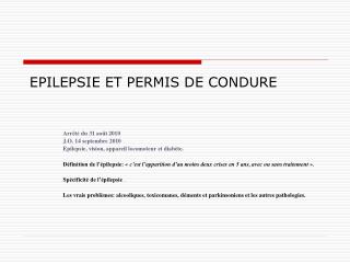 EPILEPSIE ET PERMIS DE CONDURE