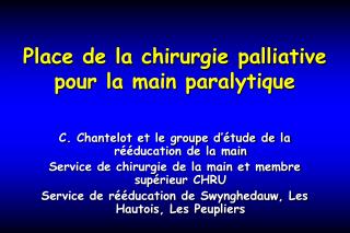 Place de la chirurgie palliative pour la main paralytique