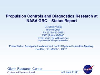 Propulsion Controls and Diagnostics Research at NASA GRC – Status Report