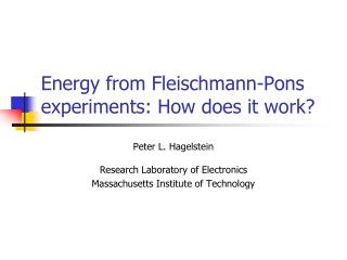 Energy from Fleischmann-Pons experiments: How does it work?