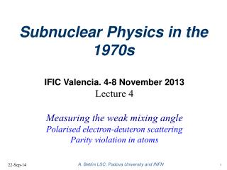 Subnuclear Physics in the 1970s