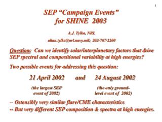 SEP “Campaign Events” for SHINE 2003