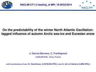 NACLIM CT1-3 meeting, at MPI, 19-20/03/2014