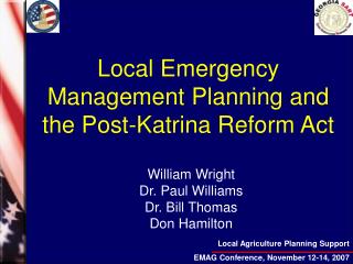 Local Emergency Management Planning and the Post-Katrina Reform Act
