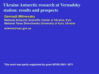 Ukraine Antarctic research at Vernadsky station: results and prospects