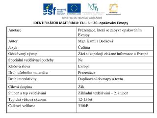 IDENTIFIKÁTOR MATERIÁLU: EU - 6 – 20- opakování Evropy