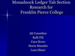 Monadnock Ledger Tab Section Research for Franklin Pierce College