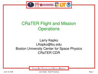 CRaTER Flight and Mission Operations