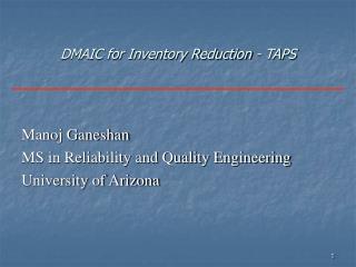 DMAIC for Inventory Reduction - TAPS