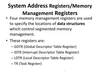 System Address Registers/Memory Management Registers