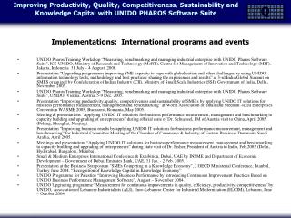 Implementations: International programs and events