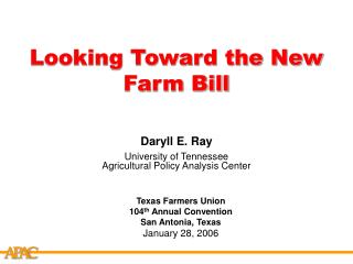Looking Toward the New Farm Bill