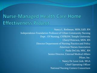 Nurse-Managed Health Care Home Effectiveness Project