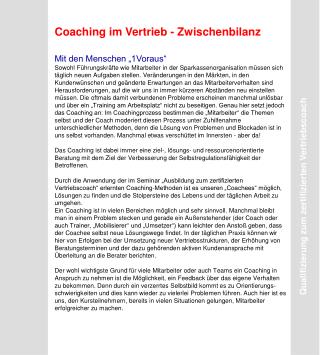 Coaching im Vertrieb - Zwischenbilanz Mit den Menschen „1Voraus“