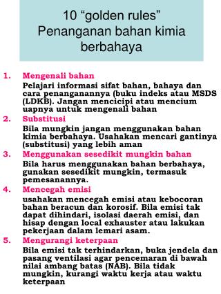 10 “golden rules” Penanganan bahan kimia berbahaya