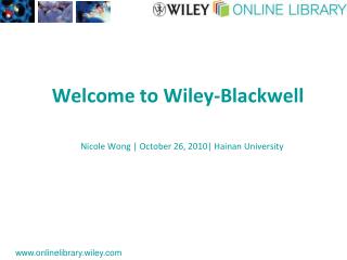 Welcome to Wiley-Blackwell