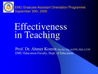 EMU Graduate Assistant Orientation Programme September 30th, 2005