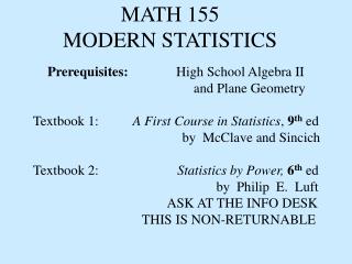 MATH 155 MODERN STATISTICS