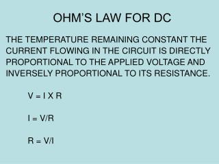 OHM’S LAW FOR DC