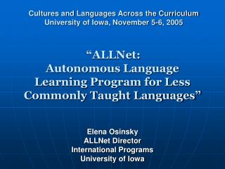 “ALLNet: Autonomous Language Learning Program for Less Commonly Taught Languages”