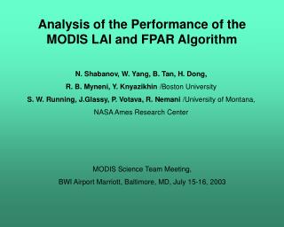 Analysis of the Performance of the MODIS LAI and FPAR Algorithm