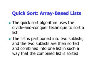 Quick Sort: Array-Based Lists