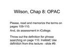 Wilson, Chap 8: OPAC