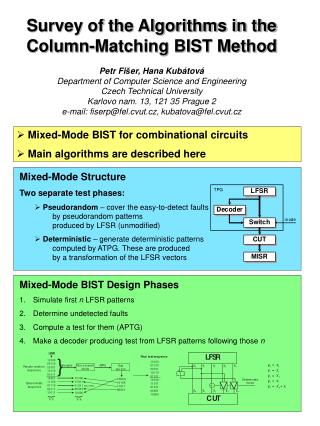Mixed-Mode BIST for combinational circuits Main algorithms are described here