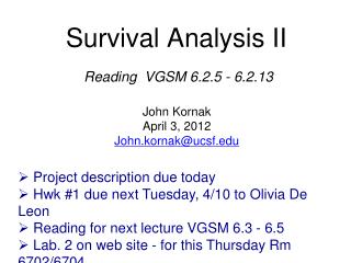 Survival Analysis II