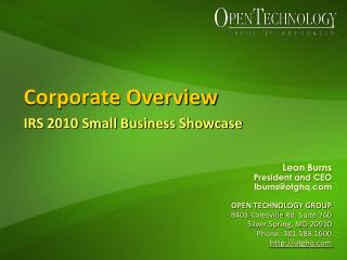 Corporate Overview IRS 2010 Small Business Showcase