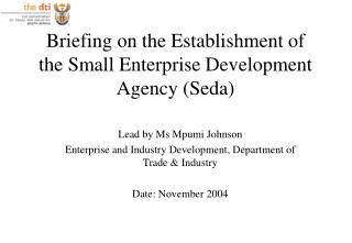 Briefing on the Establishment of the Small Enterprise Development Agency (Seda)