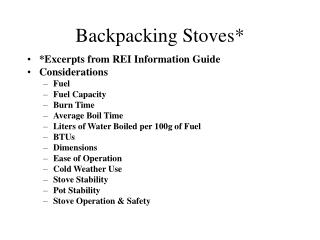 Backpacking Stoves*