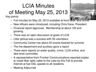 LCIA Minutes of Meeting May 25, 2013