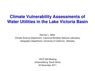 Climate Vulnerability Assessments of Water Utilities in the Lake Victoria Basin