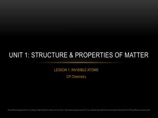 Unit 1: Structure &amp; Properties of Matter
