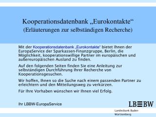 Kooperationsdatenbank „Eurokontakte“ (Erläuterungen zur selbständigen Recherche)