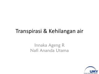 Transpirasi &amp; Kehilangan air