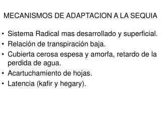 MECANISMOS DE ADAPTACION A LA SEQUIA