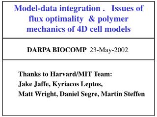 Model-data integration . Issues of flux optimality &amp; polymer mechanics of 4D cell models