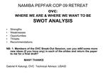 NAMIBA PEPFAR COP 09 RETREAT ovc: WHERE WE ARE WHERE WE WANT TO BE SWOT ANALYSIS