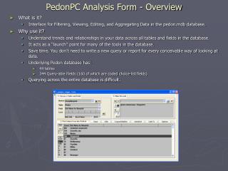 PedonPC Analysis Form - Overview