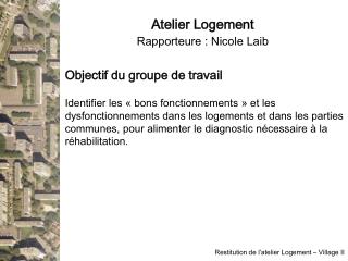 Atelier Logement Rapporteure : Nicole Laib